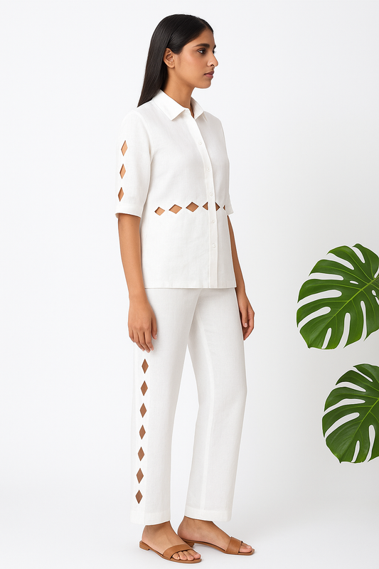 White diamond cutwork co-ord set