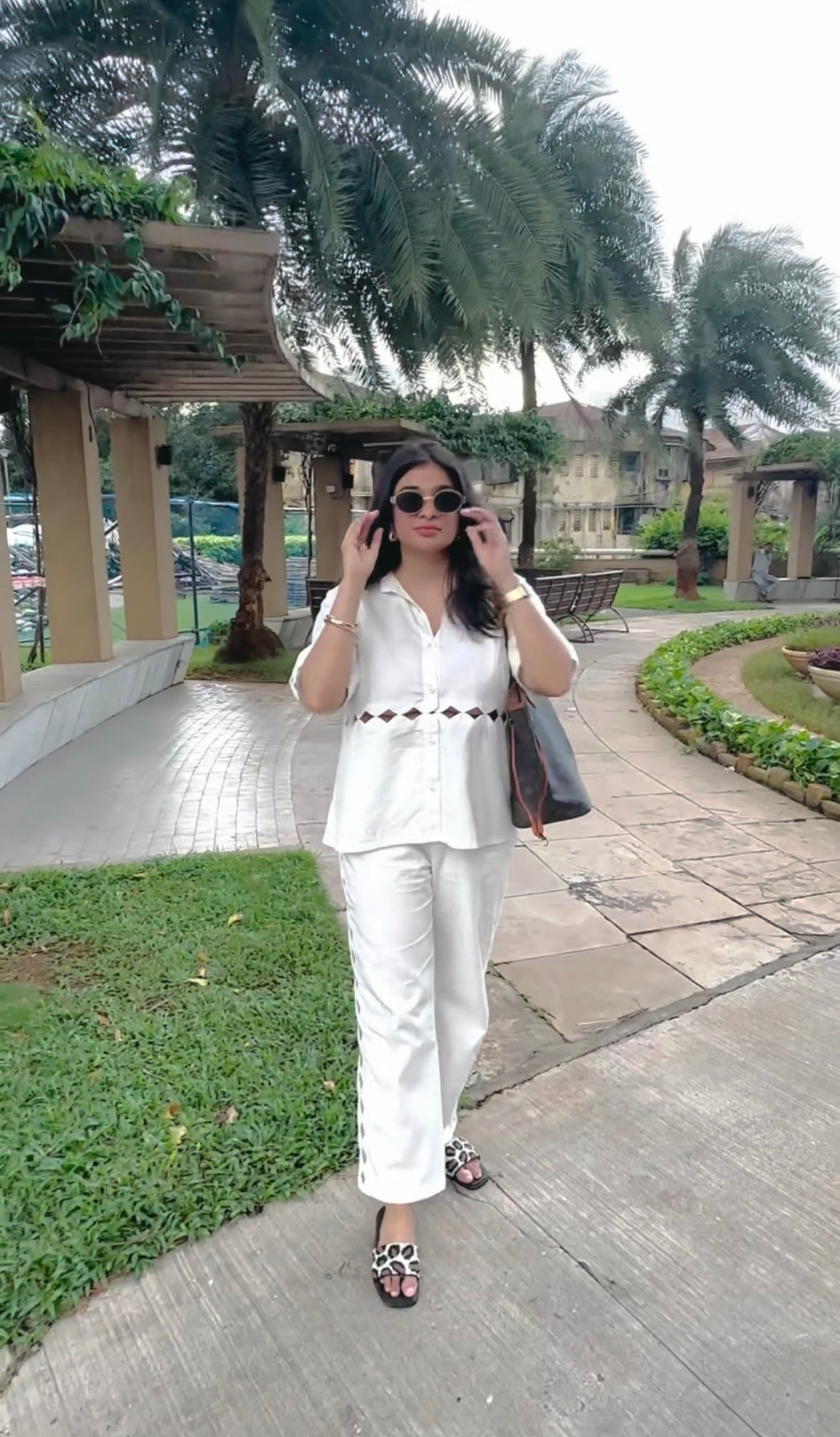 White diamond cutwork co-ord set